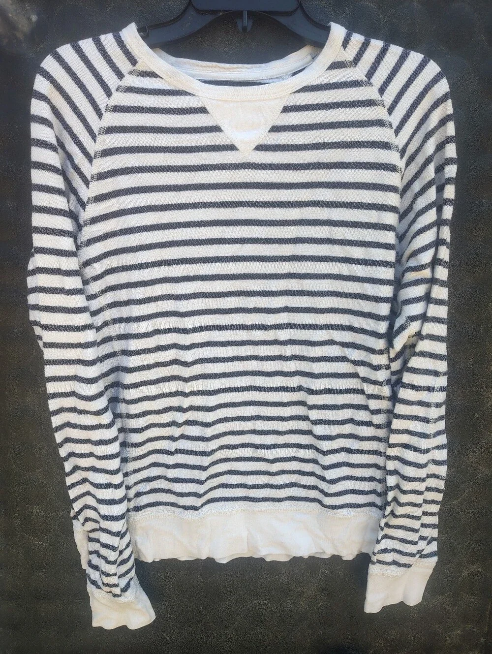 Striped Crewneck Sweater - White & Navy J Crew Small
